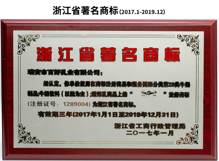 浙江省著(zhù)名商標（2017.1-2019.12）